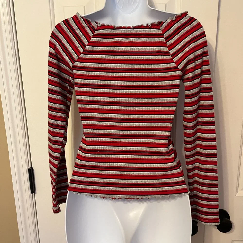 Justice red/black/grey striped long sleeve top